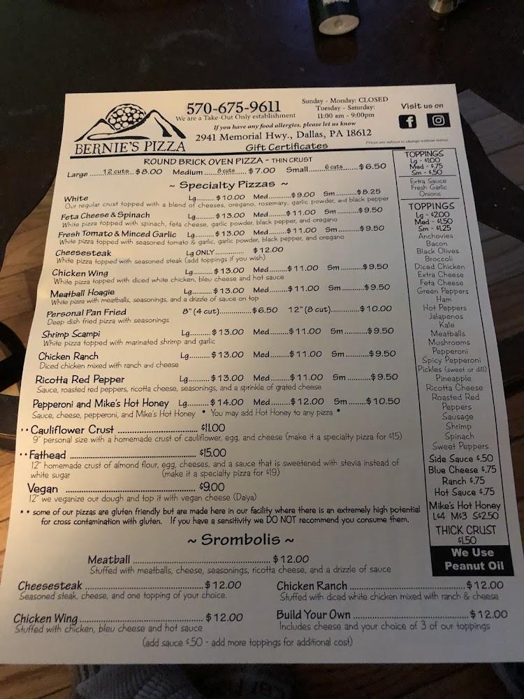 Bernie's Pizza Menu image 2